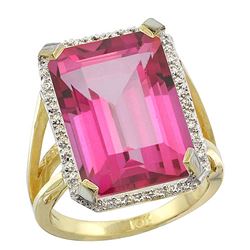 Natural 13.72 ctw Pink-topaz & Diamond Engagement Ring 10K Yellow Gold - REF-65R2Z