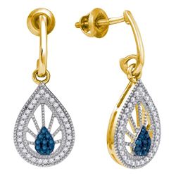 0.25 CTW Blue Color Diamond Teardrop Screwback Earrings 10KT Yellow Gold - REF-26X9Y