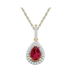 1.87 CTW Pear Created Ruby Solitaire Diamond Pendant 10KT Yellow Gold - REF-12K2W