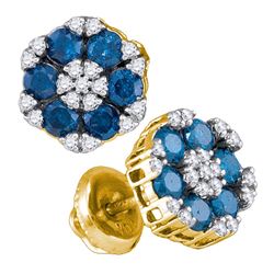 1 CTW Blue Color Diamond Cluster Screwback Earrings 10KT Yellow Gold - REF-44H9M