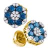 Image 1 : 1 CTW Blue Color Diamond Cluster Screwback Earrings 10KT Yellow Gold - REF-44H9M