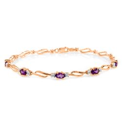 Genuine 2.96 ctw Amethyst & Diamond Bracelet Jewelry 14KT Rose Gold - REF-82W6Y