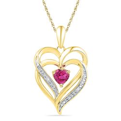 0.01 CTW Created Pink Sapphire Double Heart Pendant 10KT Yellow Gold - REF-19F4N