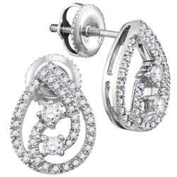 0.25 CTW Diamond 2-stone Teardrop Screwback Earrings 10KT White Gold - REF-26N3F