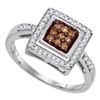 Image 1 : 0.25 CTW Cognac-brown Color Diamond Square Cluster Ring 10KT White Gold - REF-24M2H