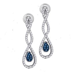 0.26 CTW Blue Color Diamond Dangle Earrings 10KT White Gold - REF-26K9W