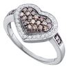 Image 1 : 0.50 CTW Cognac-brown Color Diamond Framed Heart Cluster Ring 14KT White Gold - REF-41F9N