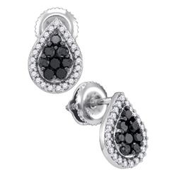 0.55 CTW Black Color Diamond Teardrop Cluster Stud Earrings 10KT White Gold - REF-22K4W