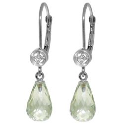 Genuine 4.53 ctw Green Amethyst & Diamond Earrings Jewelry 14KT White Gold - REF-29V3W