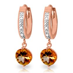 Genuine 2.53 ctw Citrine & Diamond Earrings Jewelry 14KT Rose Gold - REF-54V6W