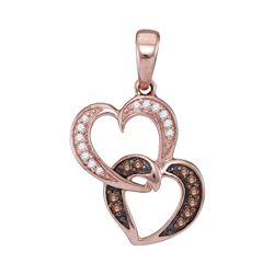 0.12 CTW Cognac Brown Color Diamond Heart Love Charm Pendant 14K Rose Gold - REF-12F2N