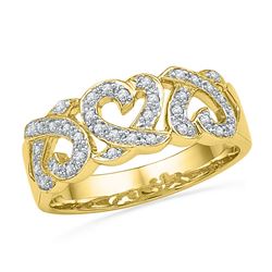 0.20 CTW Diamond Triple Heart Ring 10KT Yellow Gold - REF-22W4K