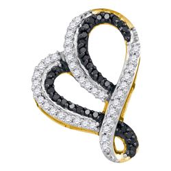 0.20 CTW Black Color Diamond Heart Love Pendant 10KT Yellow Gold - REF-13M4H