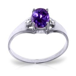 Genuine 0.76 ctw Amethyst & Diamond Ring Jewelry 14KT White Gold - REF-20R8P