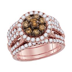 2 CTW Cognac-brown Color Diamond Bridal Ring 14KT Rose Gold - REF-202F5N