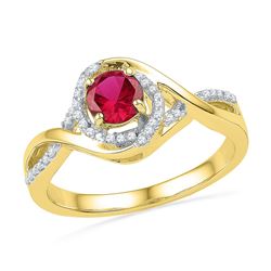 0.77 CTW Created Ruby Solitaire Diamond Ring 10KT Yellow Gold - REF-25X4Y