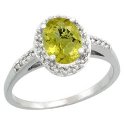 Natural 1.3 ctw Lemon-quartz & Diamond Engagement Ring 10K White Gold - REF-25X5A