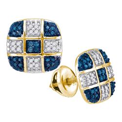 0.25 CTW Blue Color Diamond Checkered Stud Earrings 10KT Yellow Gold - REF-24H2M