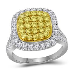 1.75 CTW Natural Yellow Diamond Cluster Ring 14KT White Gold - REF-142H4M