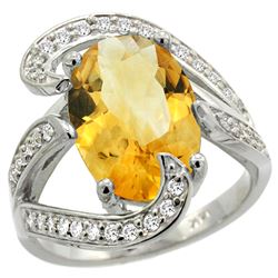 Natural 6.22 ctw citrine & Diamond Engagement Ring 14K White Gold - REF-134W9K