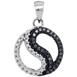 0.10 CTW Black Color Diamond Ying Yang Circle Pendant 10KT White Gold - REF-8M9H