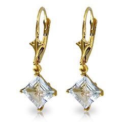 Genuine 3.2 ctw Aquamarine Earrings Jewelry 14KT Yellow Gold - REF-39N4R