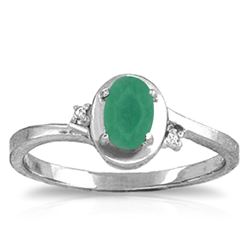 Genuine 0.51 ctw Emerald & Diamond Ring Jewelry 14KT White Gold - REF-32H3X