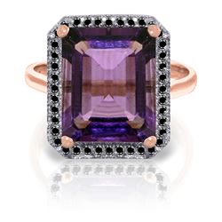 Genuine 5.8 ctw Amethyst & Black Diamond Ring Jewelry 14KT Rose Gold - REF-79A8K