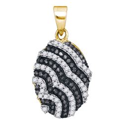 0.33 CTW Black Color Diamond Oval Pendant 10KT Yellow Gold - REF-19N4F