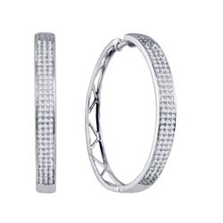 0.80 CTW Diamond Large Hoop Earrings 10KT White Gold - REF-79W4K