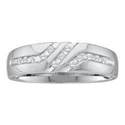 0.12 CTW Mens Channel-set Diamond Triple Row Wedding Ring 10KT White Gold - REF-14K9W