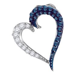 0.25 CTW Blue Color Diamond Heart Love Pendant 10KT White Gold - REF-13M4H