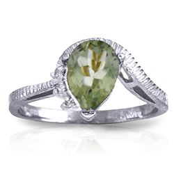 Genuine 1.52 ctw Green Amethyst & Diamond Ring Jewelry 14KT White Gold - REF-51F4Z