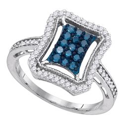 0.50 CTW Blue Diamond Indented Rectangle Cluster Ring 10KT White Gold - REF-34W4K