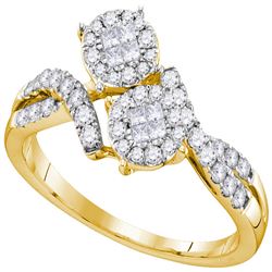 0.50 CTW Princess Diamond Soleil Cluster Bypass Bridal Ring 14KT Yellow Gold - REF-59W9K