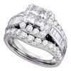 Image 1 : 2 CTW Princess Diamond Cluster Bridal Engagement Ring 14KT White Gold - REF-194W9K