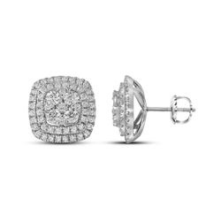 1.52 CTW Diamond Double Square Cluster Earrings 14KT White Gold - REF-142K4W