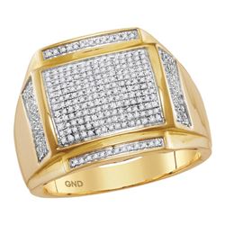 0.46 CTW Mens Pave-set Diamond Square Cluster Ring 10KT Yellow Gold - REF-64Y4X