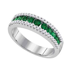 0.87 CTW Emerald Diamond Triple Row Ring 14KT White Gold - REF-75X2Y