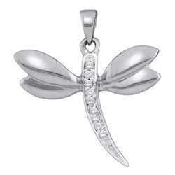 0.03 CTW Diamond Dragonfly Winged Bug Insect Charm Pendant 10KT White Gold - REF-7Y4X