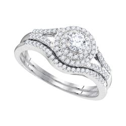 0.50 CTW Diamond Halo Bridal Wedding Engagement Ring 10KT White Gold - REF-52K4W