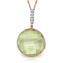 Genuine 18.08 ctw Green Amethyst & Diamond Necklace Jewelry 14KT Rose Gold - REF-65W8Y