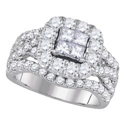 2.5 CTW Princess Diamond Cluster Halo Bridal Engagement Ring 14KT White Gold - REF-251F2N