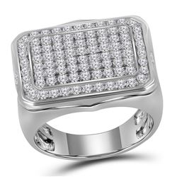 2.75 CTW Mens Pave-set Diamond Rectangle Cluster Ring 10KT White Gold - REF-187H4M