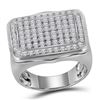 Image 1 : 2.75 CTW Mens Pave-set Diamond Rectangle Cluster Ring 10KT White Gold - REF-187H4M