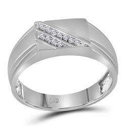 0.08 CTW Mens Diamond Diagonal Row Flat Top Fashion Ring 10KT White Gold - REF-18W2K