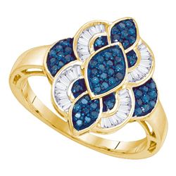 0.45 CTW Blue Color Diamond Wide Fashion Ring 10KT Yellow Gold - REF-30F2N