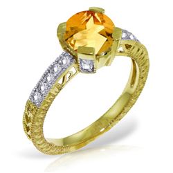 Genuine 1.80 ctw Citrine & Diamond Ring Jewelry 14KT Yellow Gold - REF-98A3K