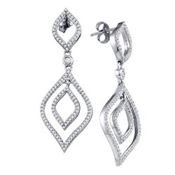 0.75 CTW Diamond Screwback Stud Dangle Oval Earrings 10KT White Gold - REF-52Y4X