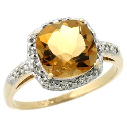 Natural 3.92 ctw Citrine & Diamond Engagement Ring 10K Yellow Gold - REF-26F7N